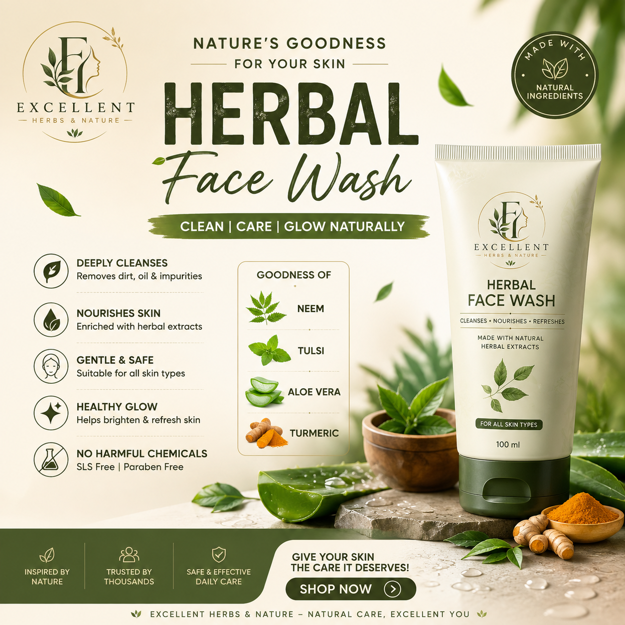 Excellent Herbs and Nature Natural Herbal Face Wash